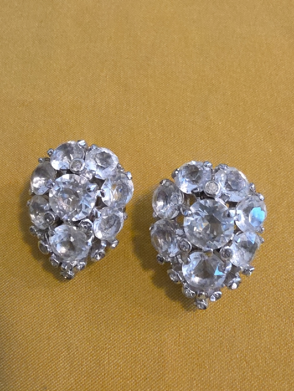 Vintage Silver-Tone Rhinestone Cluster Earrings, Classic 1950s Hollywood Regency
